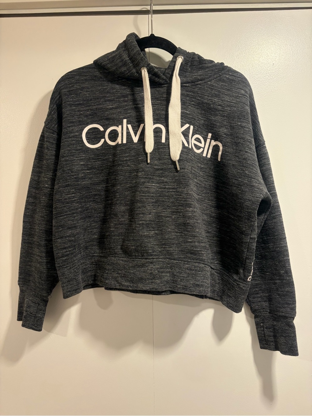 Calvin Klein Heather Charcoal Performance Hoodie with Pink Logo Tape